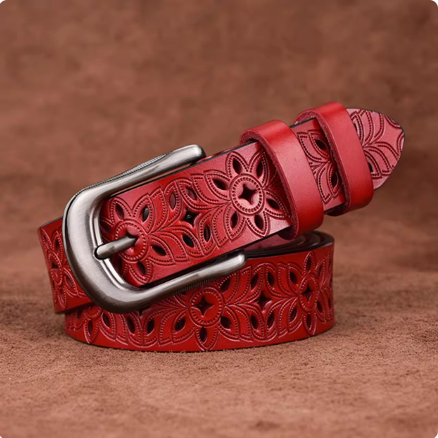 Ceinture femme en cuir ajouré à motifs floraux