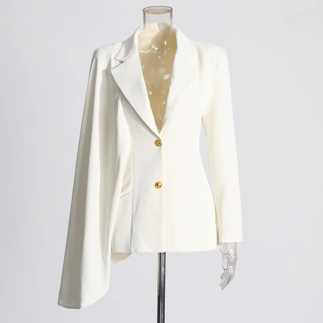 Ensemble femme ivoire : blazer asymétrique et jupe plissée