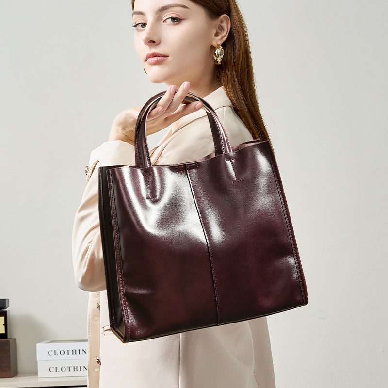 Sac Cabas en Cuir Véritable Femme – Grande Capacité, Style Rétro Chic
