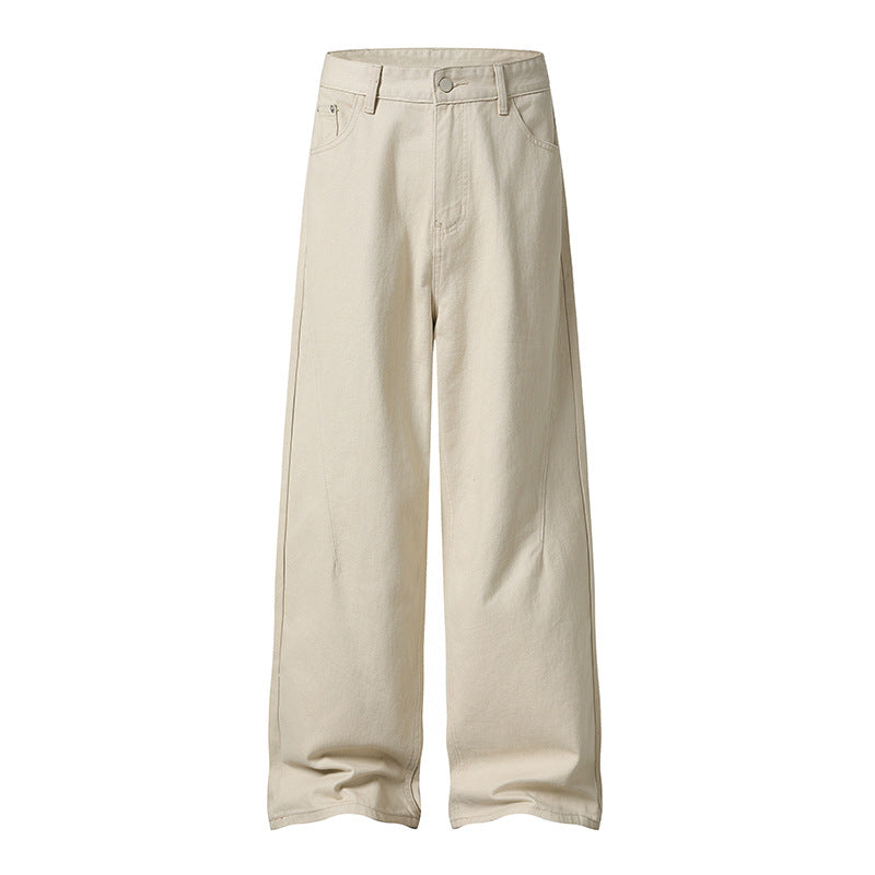 Pantalon droit taille mi-haute – Coupe droite, fermeture éclair, style streetwear
