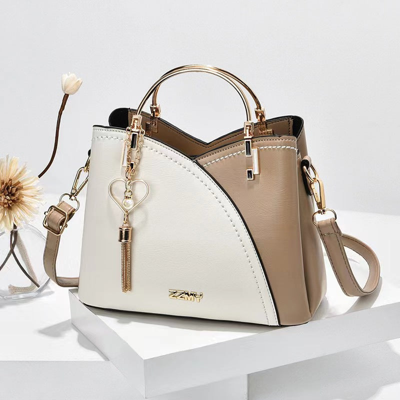 Large-capacity two-tone shoulder bag