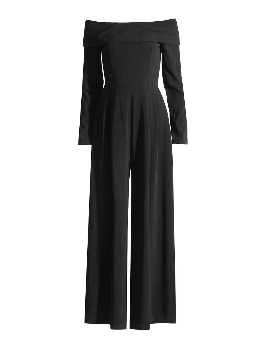Autumn New Goddess Fan One Line Neck Bodysuit, Elegant High Waist, Slim and Slim, Wide Leg Pants