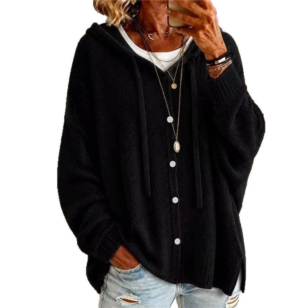 Damen-Strickjacke mit Kapuze und Knöpfen – Leuchtende Farben & bequeme Passform