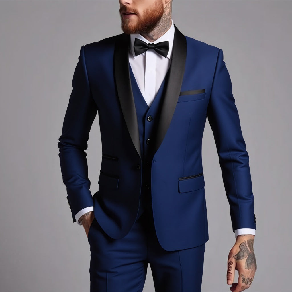 Costume homme trois pièces coupe ajustée à col châle contrastant