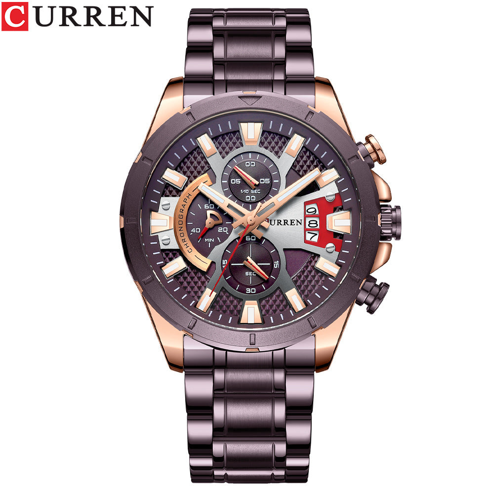 Herrenuhr 6-Zeiger Quarz – Armband aus Edelstahl & Kalender