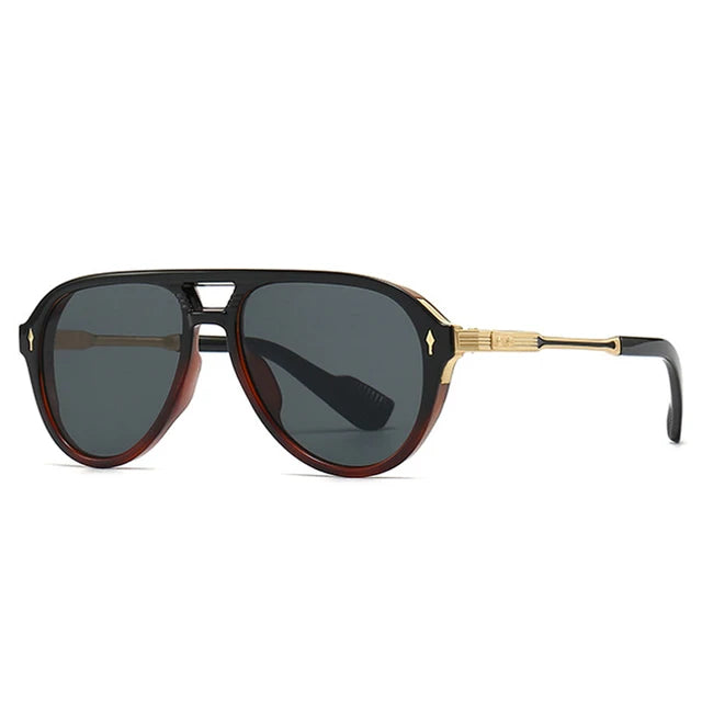 Lunettes de Soleil Aviateur Rétro Double Pont avec Rivets – Style Luxe Unisexe