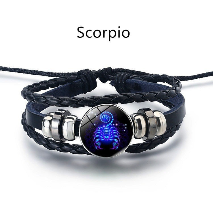 Bracelet Cuir Signe du Zodiaque – Style Rétro Mode Européenne