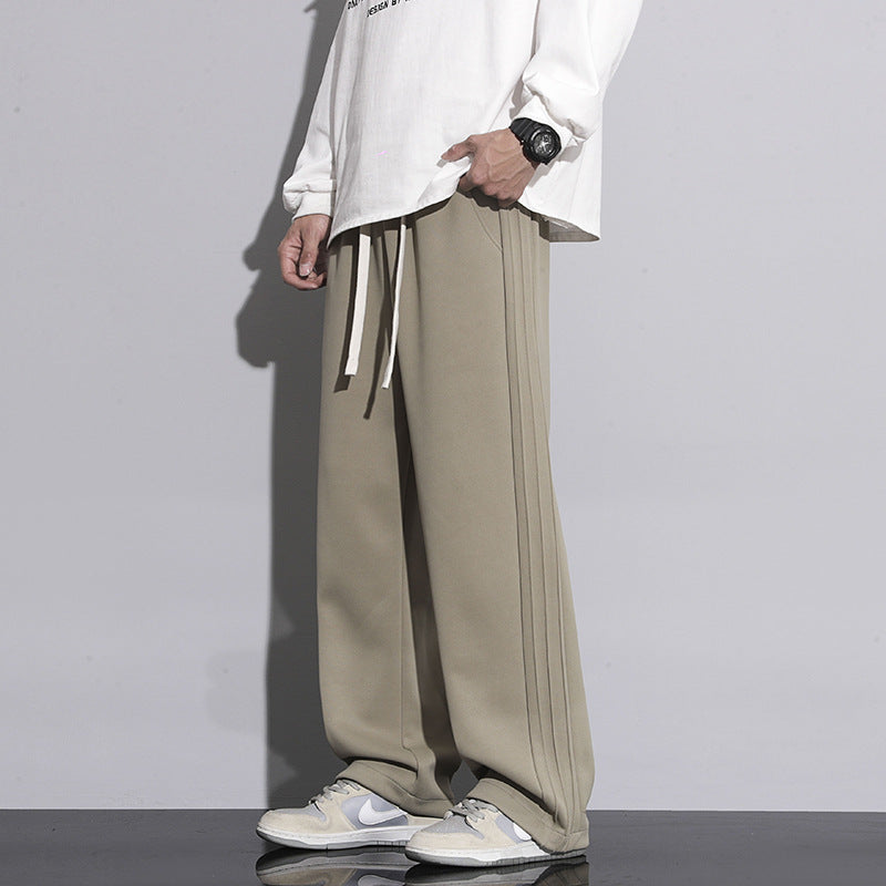 Pantalon homme large fluide – Jambe droite, taille à cordon, style chic décontracté