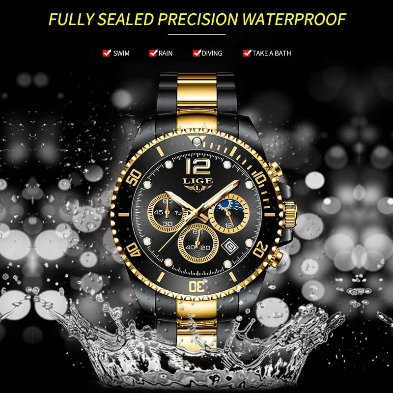 Herren-Sportuhr Chronograph Quarz – Edelstahl wasserdicht 30M