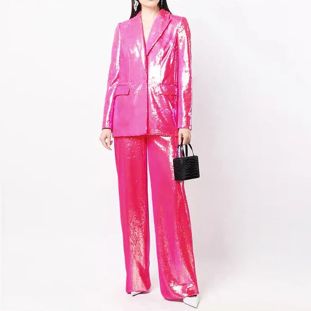 Tailleur pantalon femme à sequins – Ensemble deux pièces