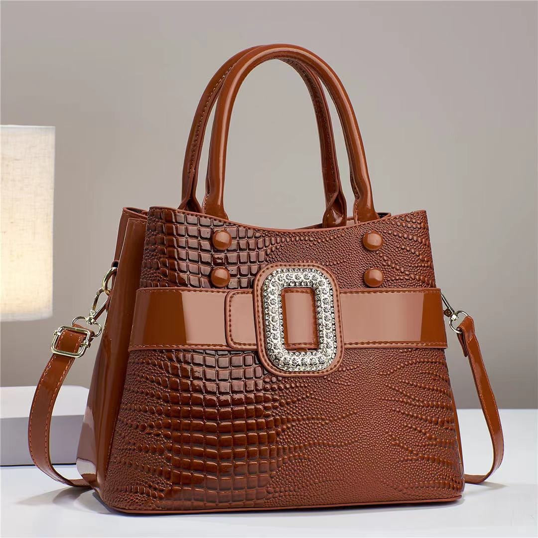 Mini Lizard-Effect Square Crossbody Bag – Zip Closure, Multi-Pocket
