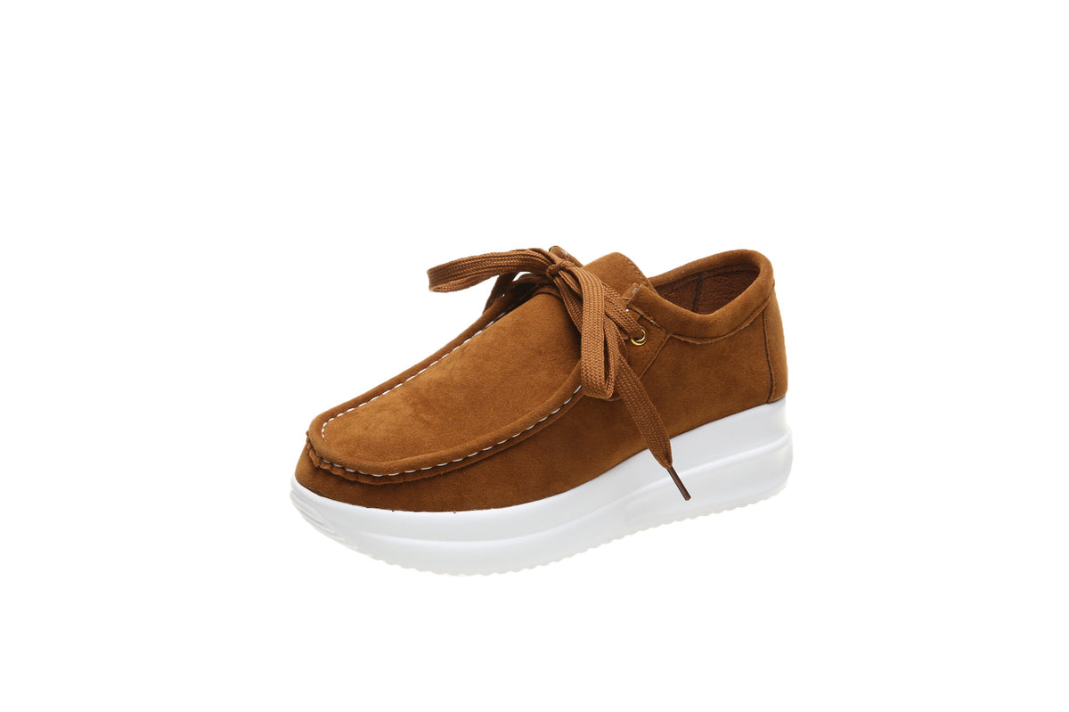 Baskets Casual Femme – Suède, Bout Rond, Semelle Plate, Lacets, Coloris Vifs