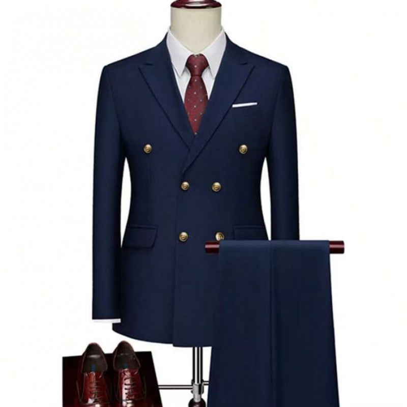 Costume homme croisé à boutons dorés – Coupe ajustée