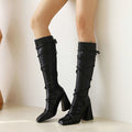 Women’s Chunky Heel Thigh-High Boots – Winter Square Toe Punk Style