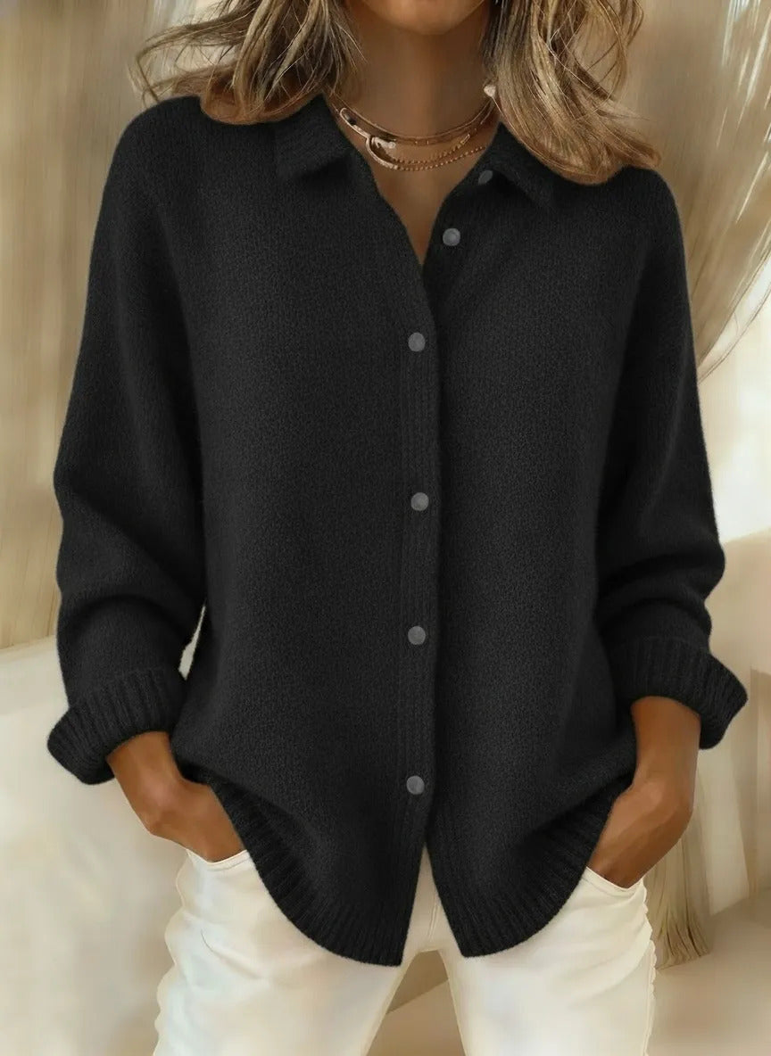 Damen-Strickjacke mit Polokragen aus Kaschmir, geknöpft, Herbst-Winter, 6 Farben