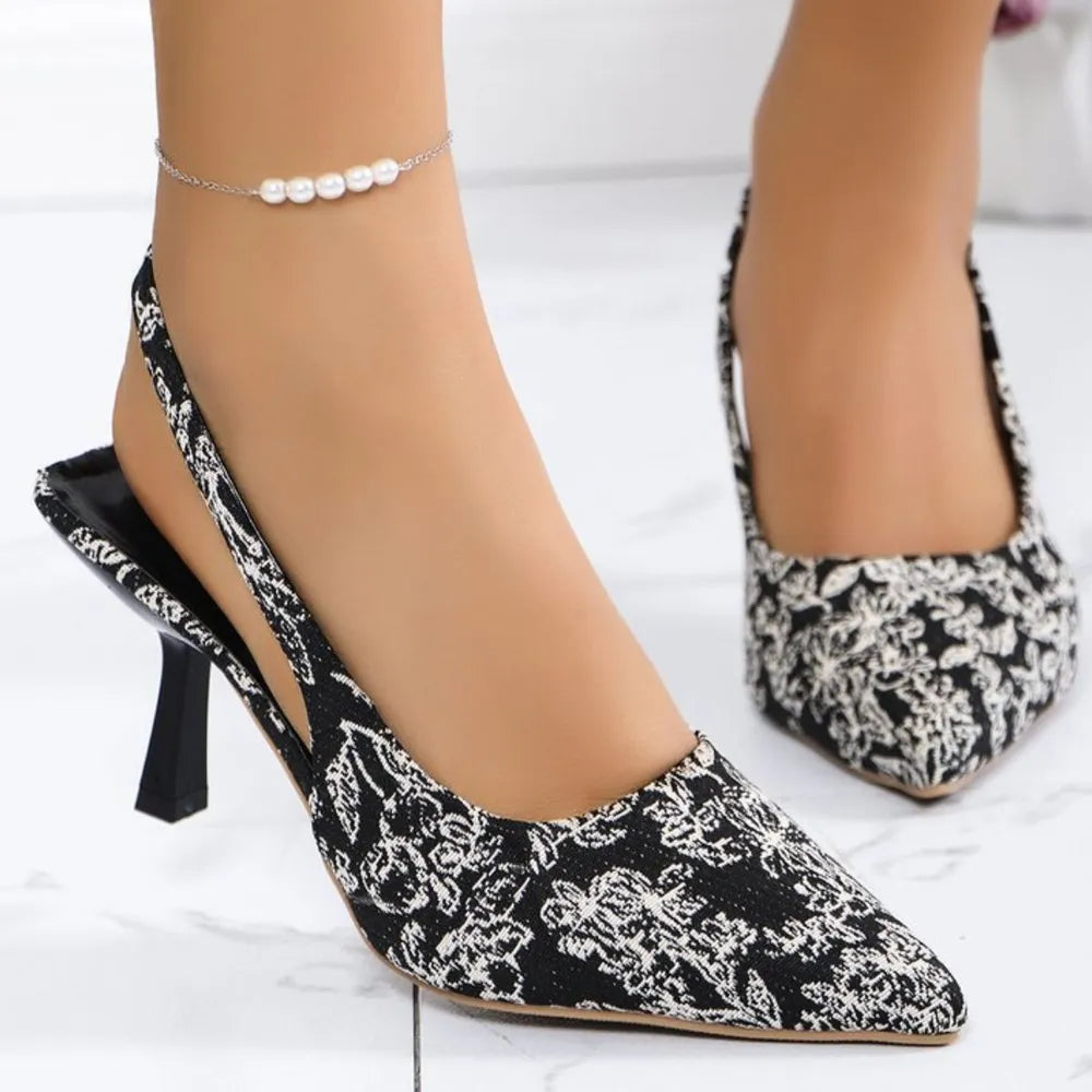 Escarpins Fleuris Bout Pointu – Bride Cheville, Talon Moyen, Femme
