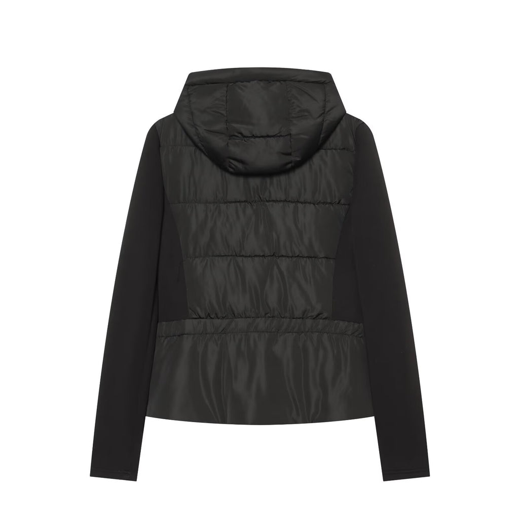 Veste femme noire à capuche et empiècements matelassés