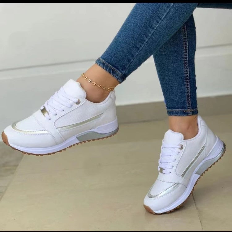 Baskets Casual Femme – Semelle Épaisse Bicolore, Lacets, Basse