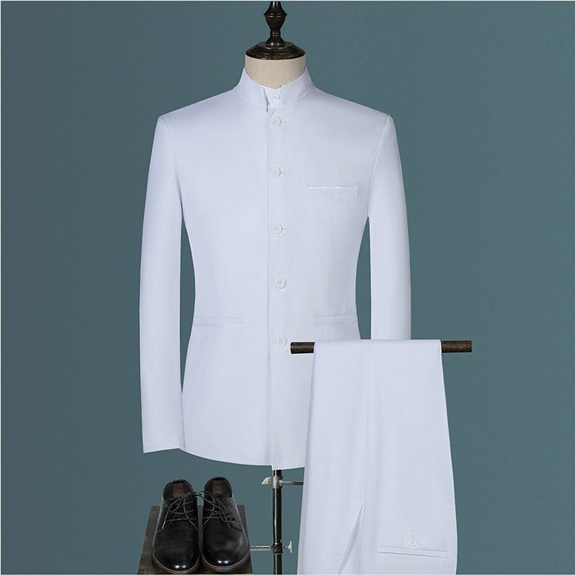 Costume homme trois pièces à col montant – Coupe ajustée