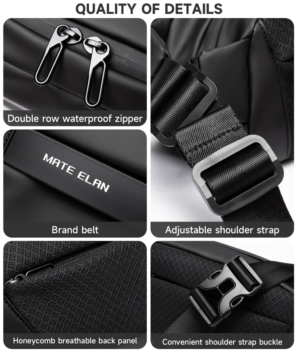 Sacoche Homme Multifonction — Bandoulière / Poitrine / Ceinture, PVC Noir