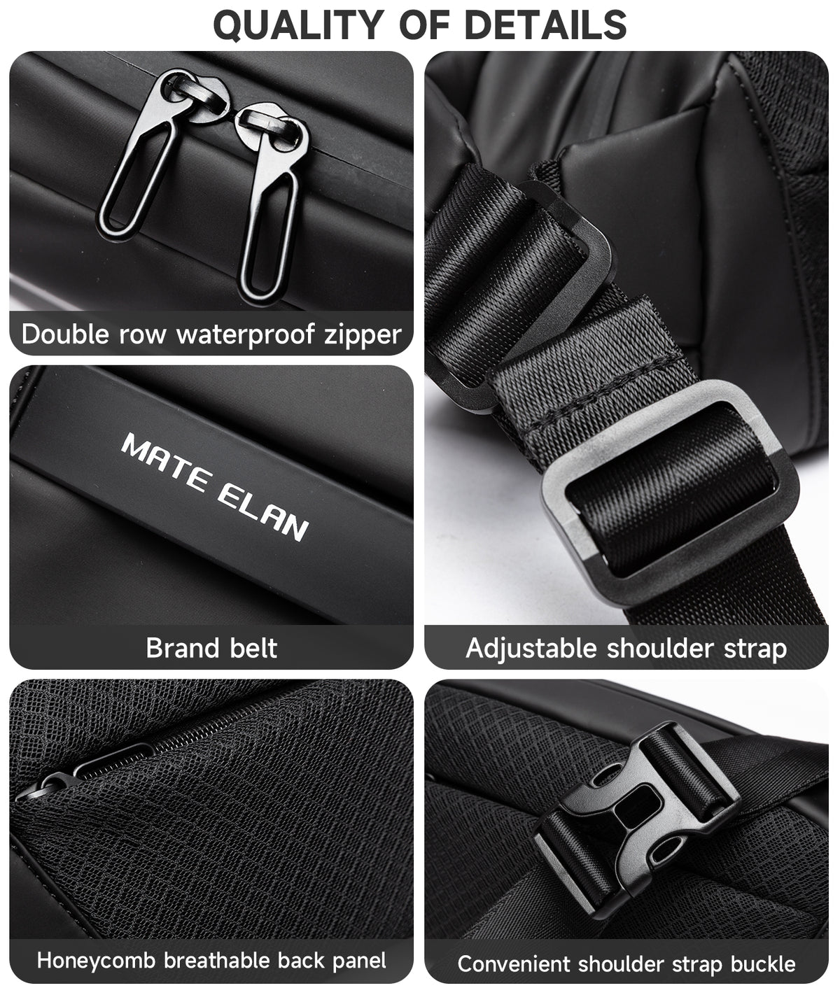 Sacoche Homme Multifonction — Bandoulière / Poitrine / Ceinture, PVC Noir