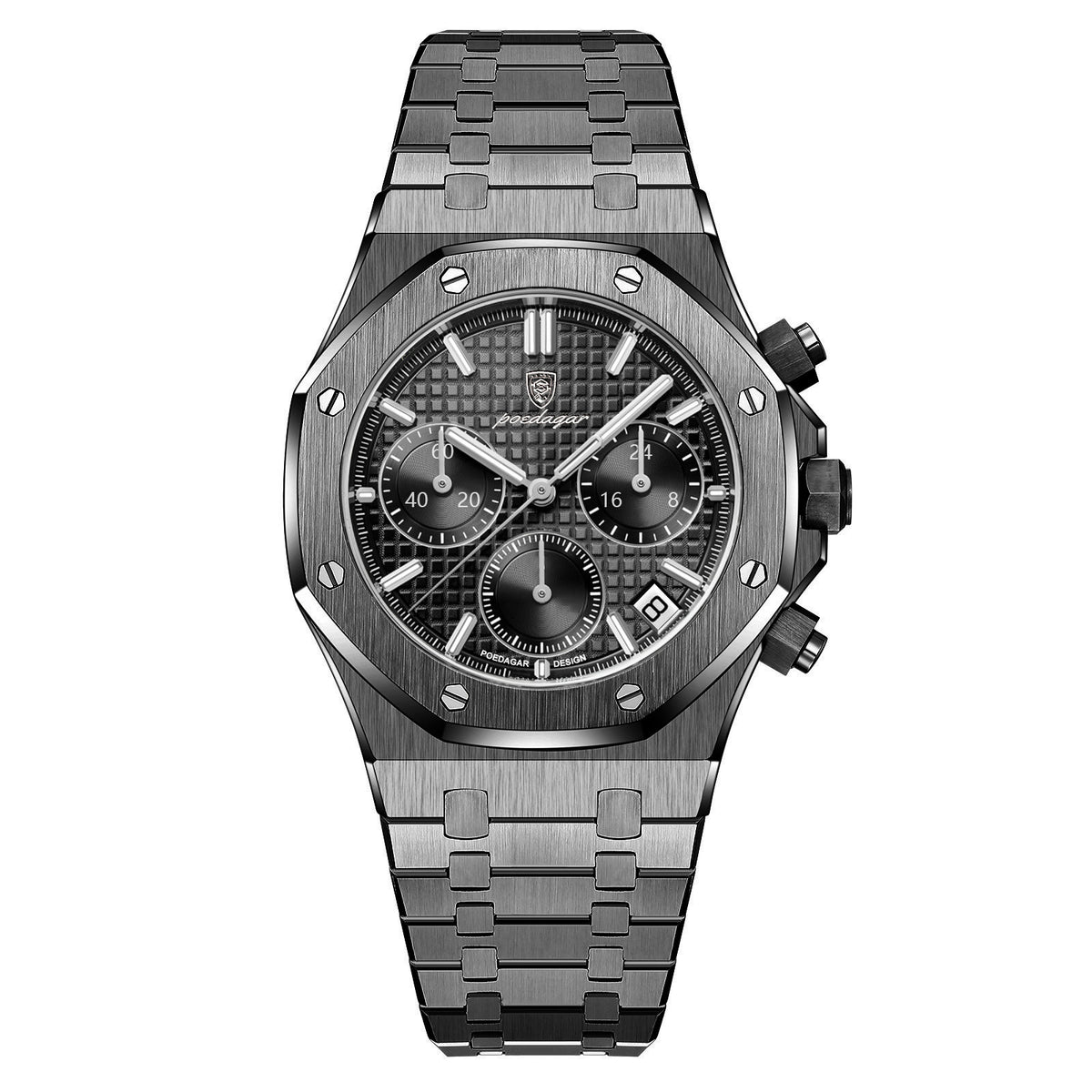 POEDAGAR Herrenuhr Chronograph – Edelstahl wasserdicht 30 m
