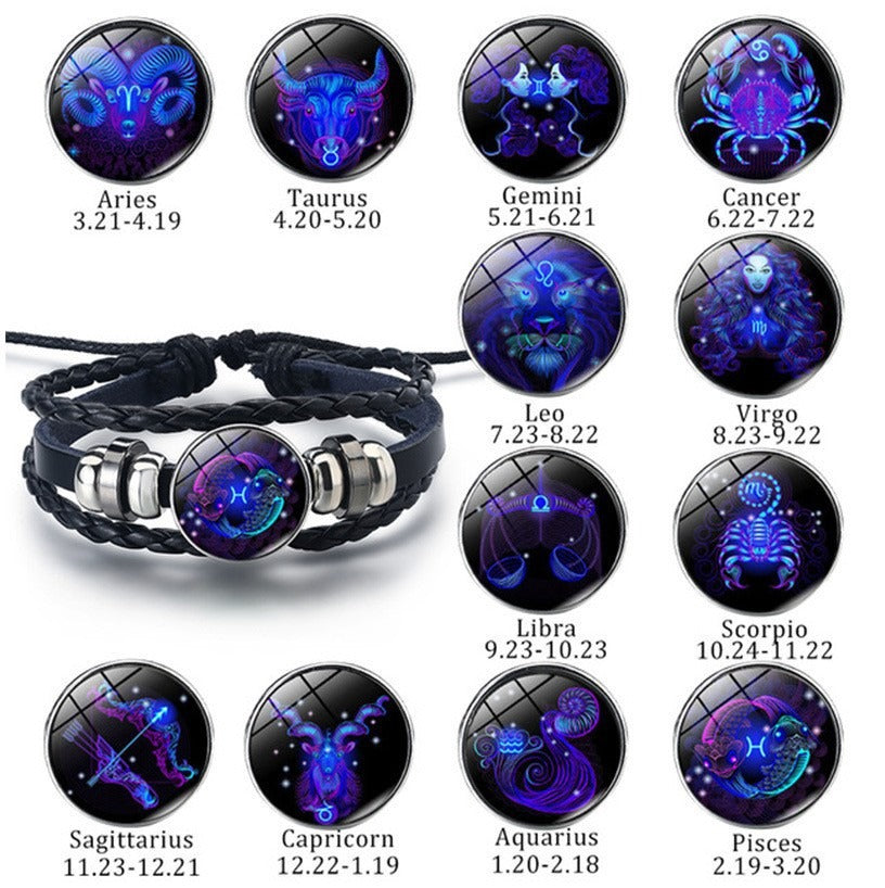 Bracelet Cuir Signe du Zodiaque – Style Rétro Mode Européenne