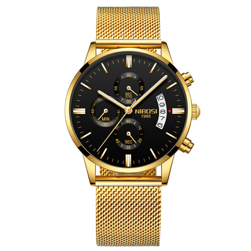 Nibosi Herrenuhr Quarz-Chronograph — 43 mm Edelstahlgehäuse, 3 bar wasserdicht, inklusive Geschenkbox