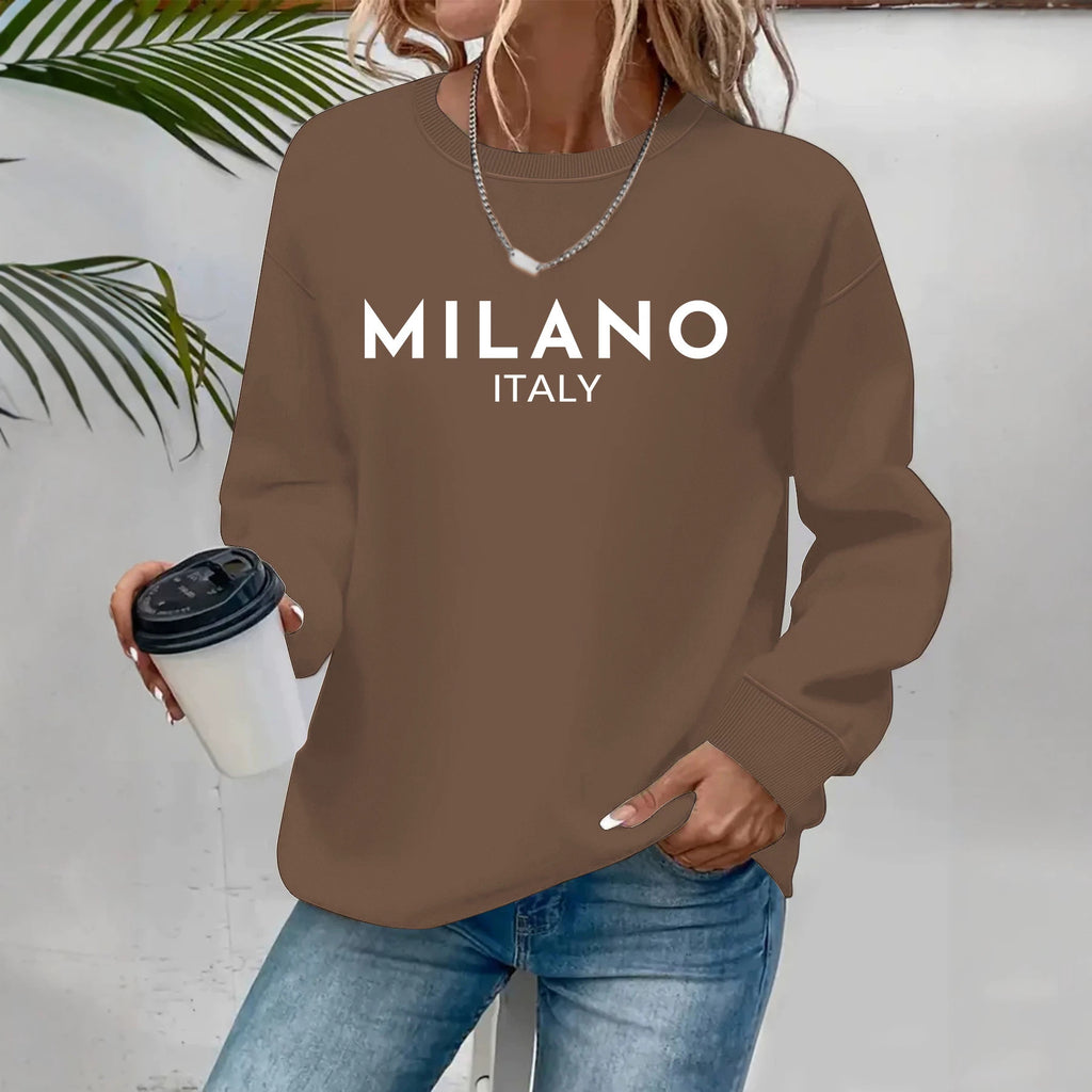 Sweat femme en coton à col rond imprimé MILANO ITALY