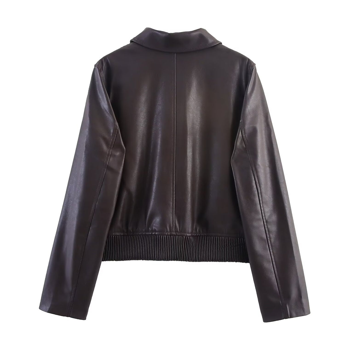 Blouson femme marron enduit à poches et détails dorés
