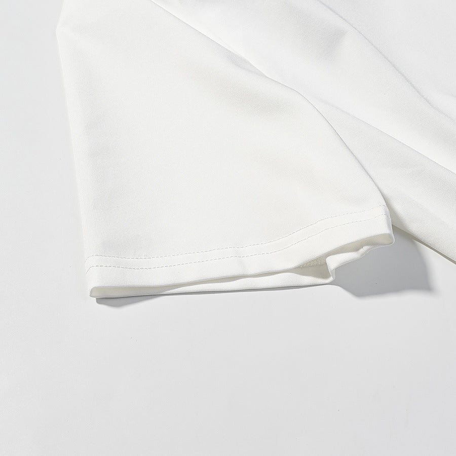 T-Shirt Blanc Froncé Latéral Ourlet Asymétrique – Col Rond
