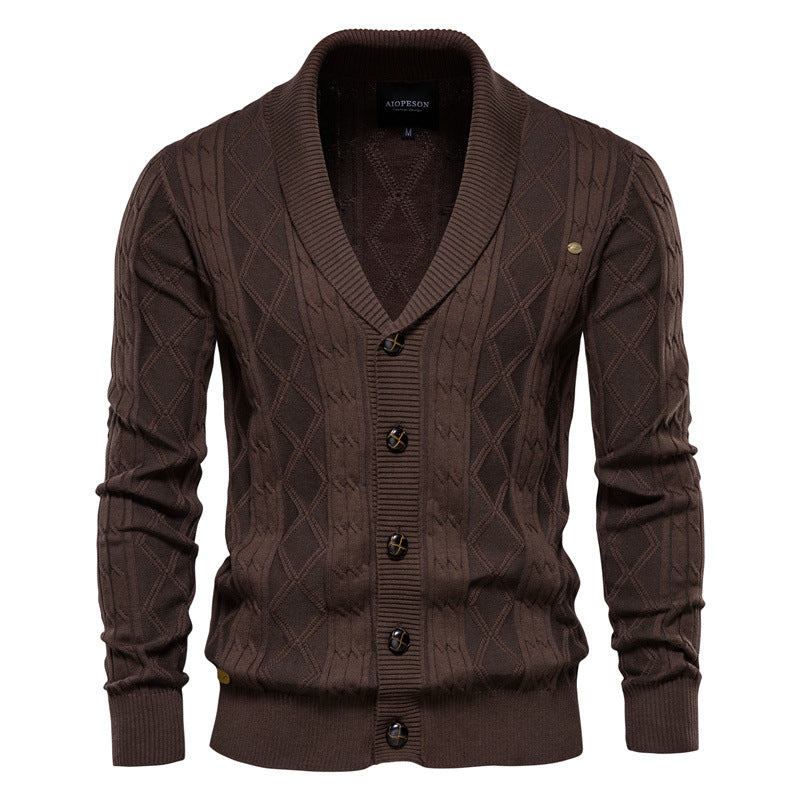 Herren-Strickjacke mit V-Ausschnitt und Zopfmuster – Langer Oversize-Pullover für den Winter