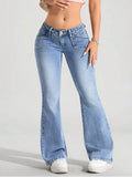 Jean femme bleu évasé taille basse