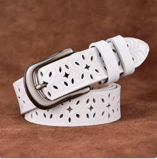 Ceinture femme en cuir ajouré à motifs floraux