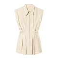 Blouse femme sans manches à col chemise et taille plissée