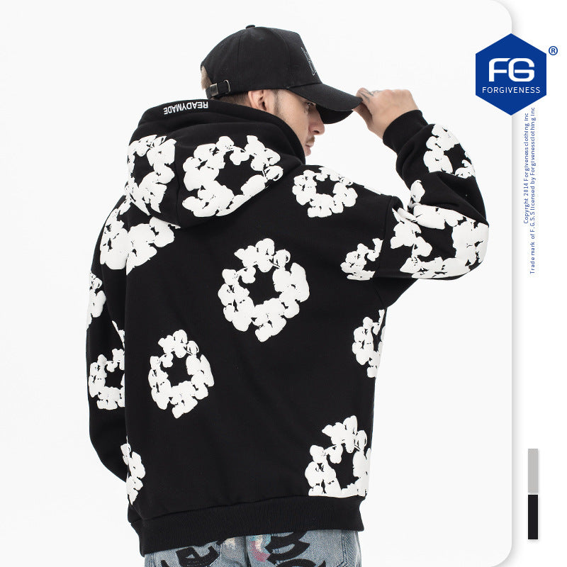 Autumn Winter New High Street Cotton Foaming Printed Letter Embroidered Casual Hoodie