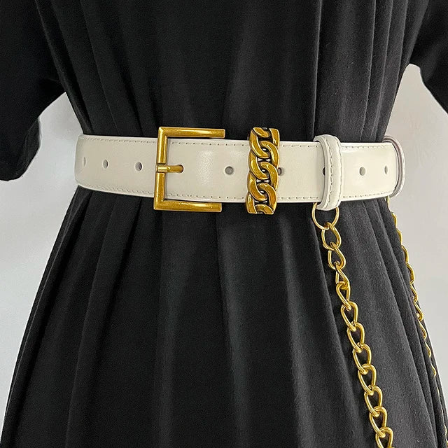 Ceinture femme en cuir avec chaîne dorée