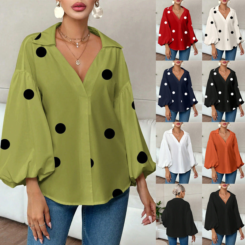 Blouse femme ample à col ouvert et manches bouffantes
