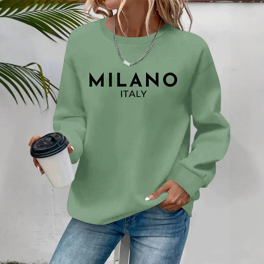 Sweat femme en coton à col rond imprimé MILANO ITALY
