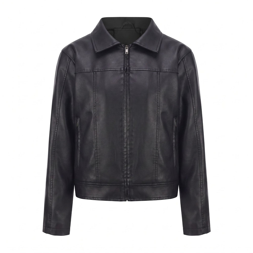 Veste femme zippée en simili cuir à col rabattu