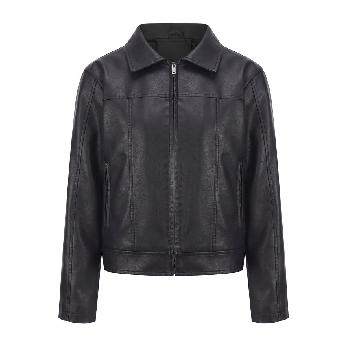 Veste femme zippée en simili cuir à col rabattu