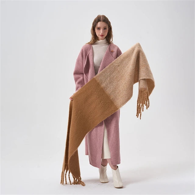 Écharpe femme bicolore à franges – 45 × 240 cm