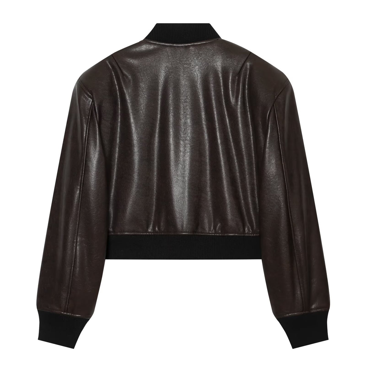 Blouson bomber femme effet simili cuir marron foncé