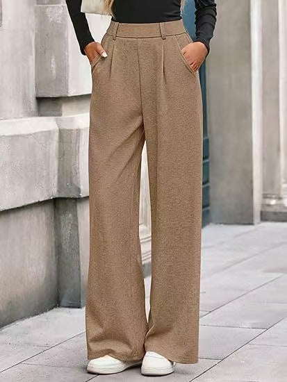 Pantalon Large Femme – Coupe Droite et Taille Mi-Haute