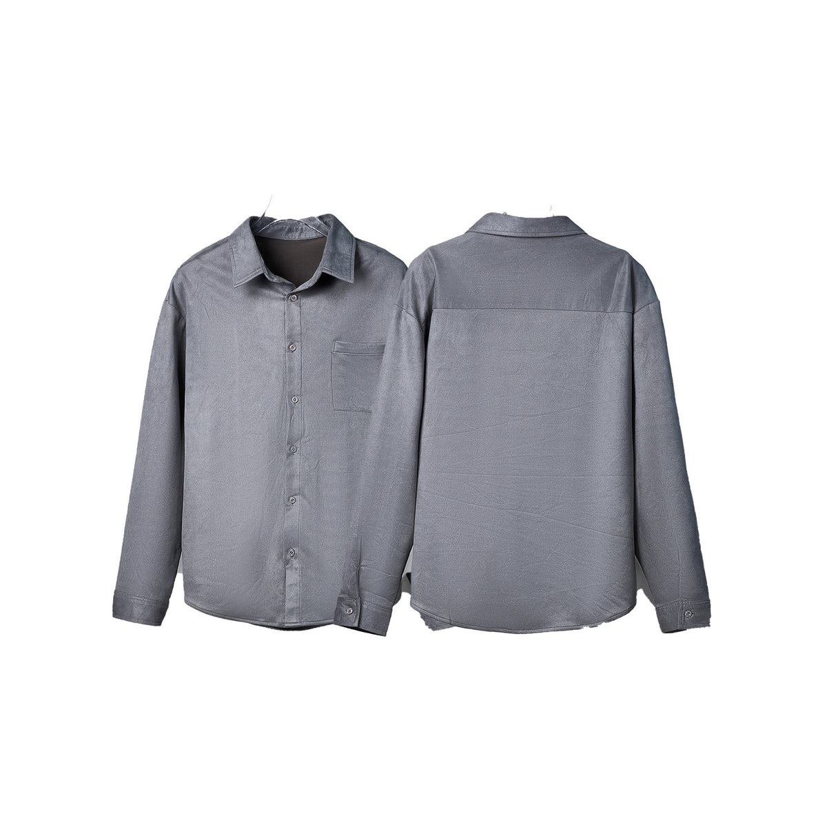 Chemise homme gris foncé à manches longues et poche poitrine