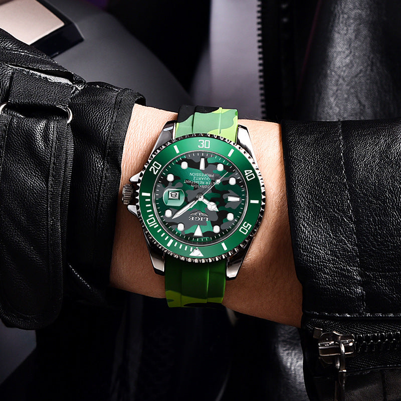 Montre Homme LIGE Quartz – Bracelet Silicone Camouflage Étanche 30M