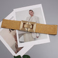 Ceinture large élastique femme à boucle géométrique dorée