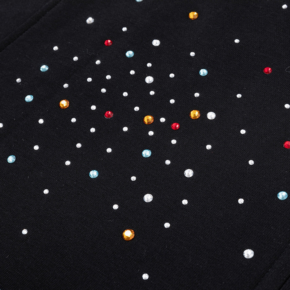 Sweat homme zippé à capuche noir à strass multicolores