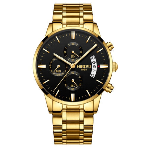 Nibosi Herrenuhr Quarz-Chronograph — 43 mm Edelstahlgehäuse, 3 bar wasserdicht, inklusive Geschenkbox