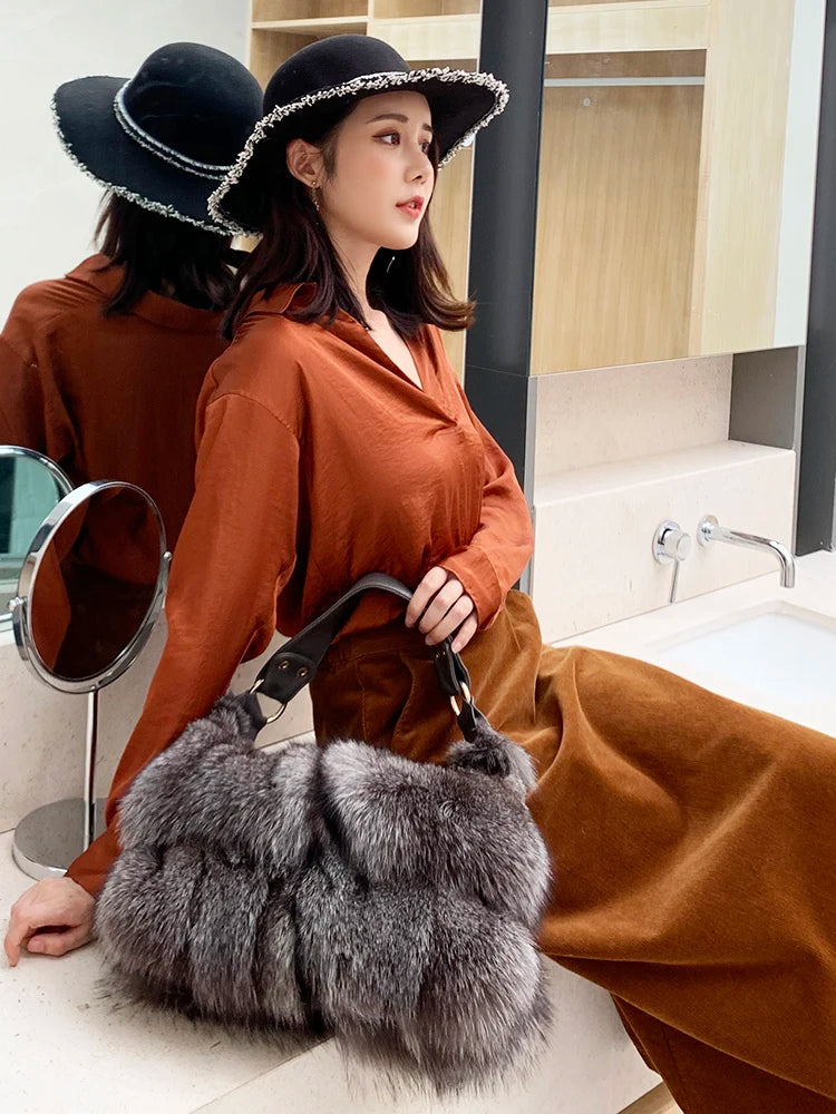 Women's Genuine Fox Fur Handbag – Luxury Winter Tote